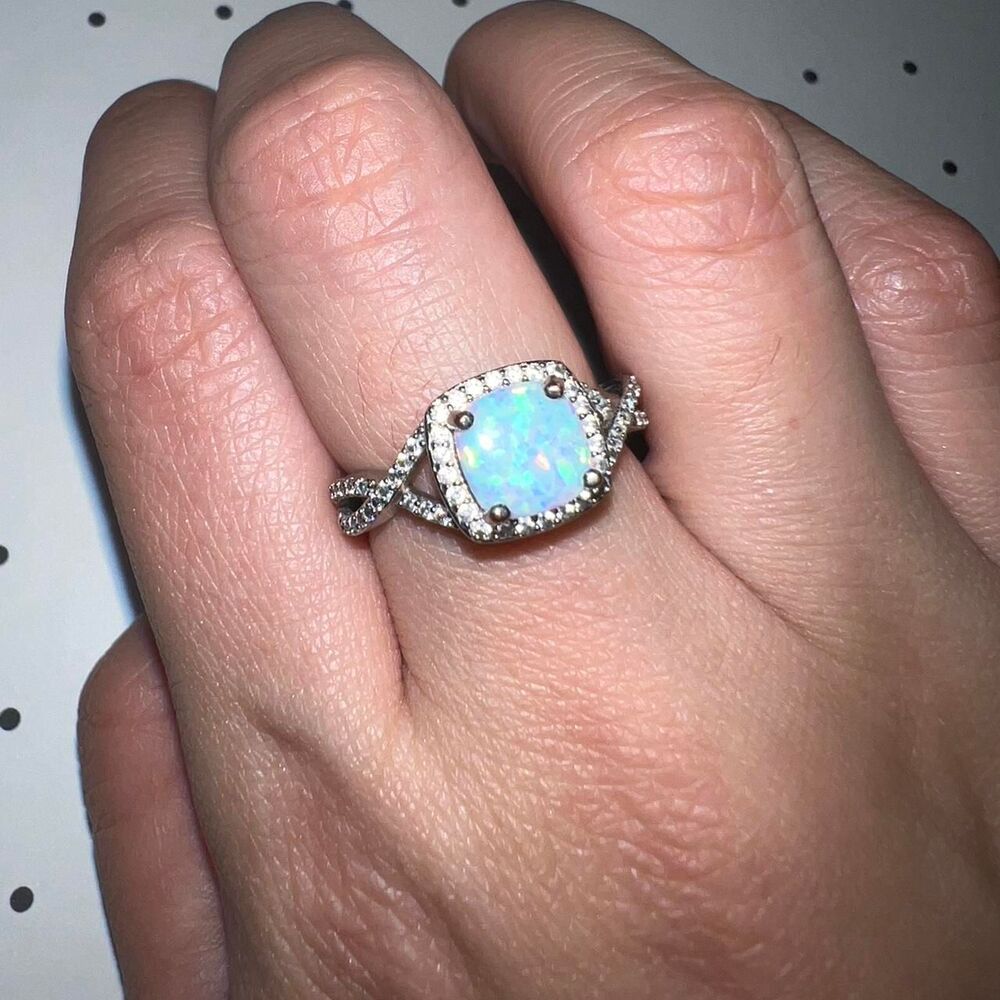 White Gold Plated Ring with Opal